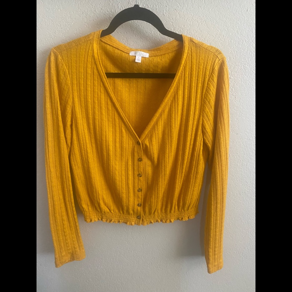 Abound Pointelle Mustard/Gold cropped cardigan Size M